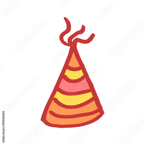 Party hat - festive celebration conical hat. Doodle style hand drawn object. Simple isolated outline.