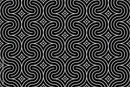 The geometric pattern with wavy lines. Seamless vector background. White and black texture. Simple lattice graphic design.
