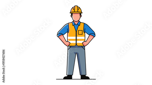 Construction Worker Illustration: A professional construction worker, clad in a safety helmet and vest, stands confidently, embodying the spirit of diligence and expertise in their field.