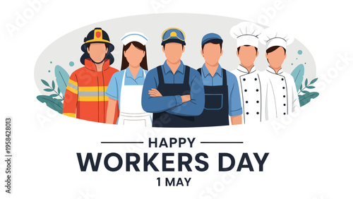 Salute to Labor: A diverse representation of essential workers is celebrated on Workers Day, showcasing unity and appreciation for their invaluable contributions. 