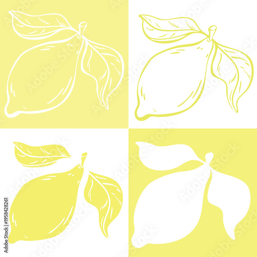 Lemon line art set in yellow and white minimal style