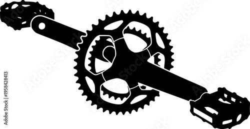 Black bicycle crankset and pedals in a stark silhouette – Black Vector Illustration