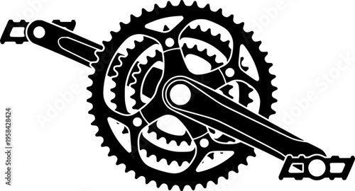 Black bicycle crankset and pedals in a stark silhouette – Black Vector Illustration