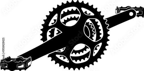 Black bicycle crankset and pedals in a stark silhouette – Black Vector Illustration