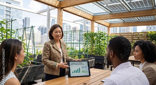 Business Woman Presenting Growth Strategy in Urban Green Space