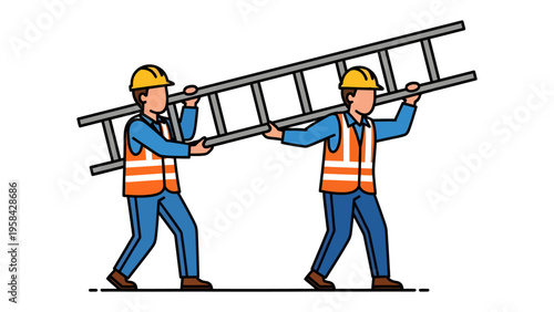 Two Construction Workers Carrying Ladder