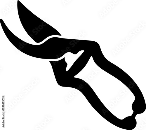 Garden pruning tool icon featuring a simple black silhouette of horticultural hand shears – Black and White Vector Illustration