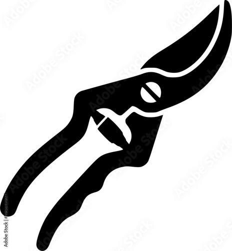 Garden pruning tool icon featuring a simple black silhouette of horticultural hand shears – Black and White Vector Illustration