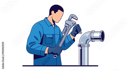 Plumber at Work: A skilled plumber focuses on fixing the pipe with the help of a tool, showing the importance of technical skills and professionalism in the industry. 