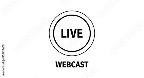 Live Webcast minimalist icon in black and white circle.