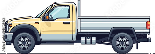 Cream colored flatbed pickup truck for utility work