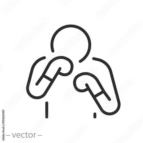 boxer icon, kickboxing, martial arts, outline editable symbol