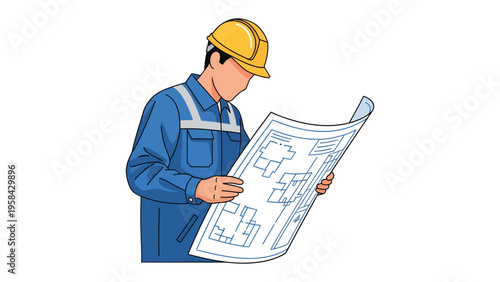 Architect at Work: An engineer meticulously examines architectural plans, embodying precision and expertise in the realm of construction and design.
