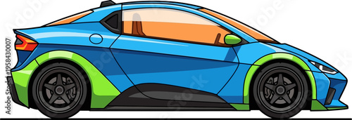 Futuristic blue and green supercar concept