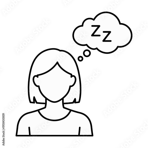 Vector of a woman thinking about sleeping with a thought bubble