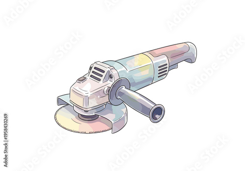Modern angle grinder with cutting disc on a clean white background