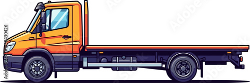 Heavy duty flatbed truck with orange cab for hauling