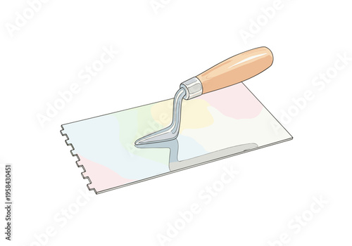 Trowel tool with notched edge for spreading adhesive or grout