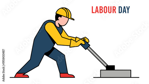 Labourer Day Celebration: A diligent labourer, adorned in work attire, is engrossed in the performance of their craft, symbolized by the tools. Celebrating the unwavering dedication of workers.