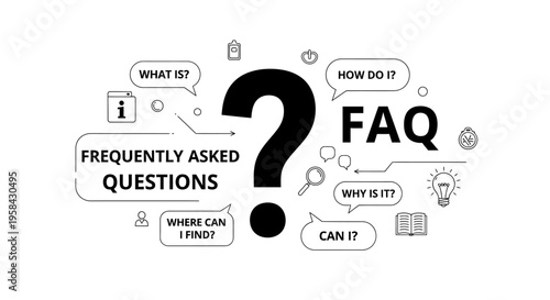 FAQ Concept Banner with Question Mark, Frequently Asked Questions Typography and Speech Bubbles