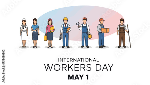 Celebrating Labor: A stylized illustration honoring International Workers' Day, showcasing various professionals and their contributions to society. A visual tribute to the dedicated workforce.