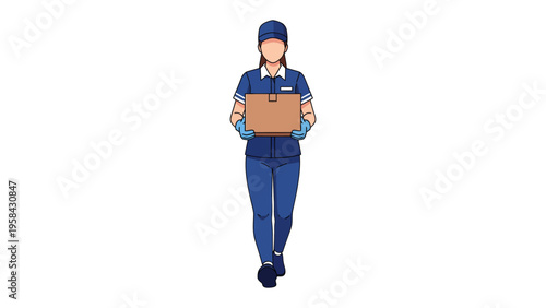 Delivery Service: A dedicated delivery person in a uniform confidently strides forward, clutching a package, epitomizing reliable and efficient service. 