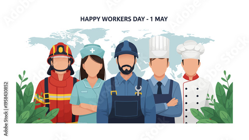 Happy Worker's Day Celebration: This image celebrates the dedication and hard work of people from all walks of life. Emphasizing the value of labor.