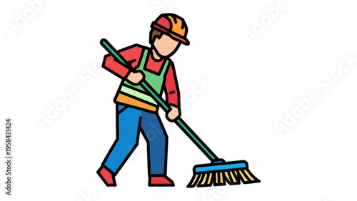 Sweeping the Path: A construction worker in a safety vest diligently sweeps, symbolizing the importance of cleanliness and the commitment to maintaining an organized, safe environment.