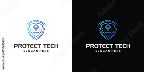 Cyber Security Shield Logo with Digital Lock Icon.