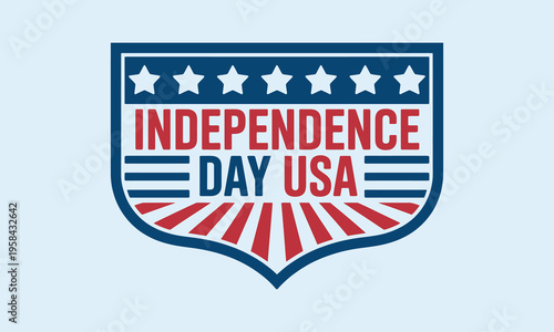 Independence day usa shield emblem with stars and stripes in classic red white and blue color scheme
