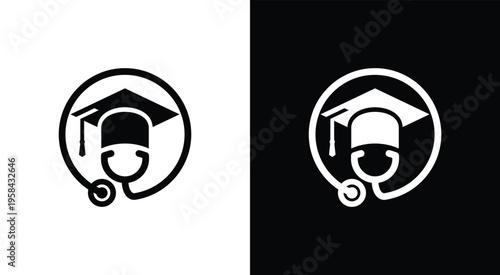 Medical Education Graduation Cap Stethoscope Logo.