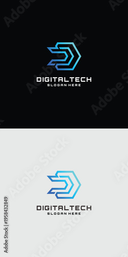 Modern Digital Tech Logo Design with Abstract D Letter.