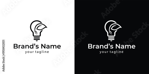 Modern Light Bulb Logo with Leaf Element.