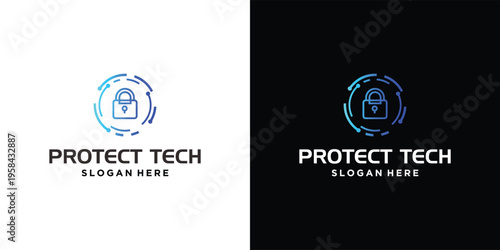 Protect Tech Logo Design with Lock Icon and Circuitry.