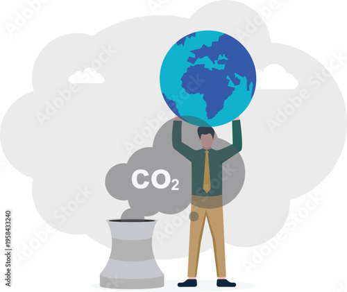Businessman holding the globe over CO2 smoke representing global environmental crisis