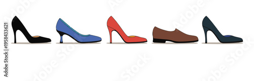 Set of elegant womens high heels and classic formal shoes isolated on white background fashion footwear icons