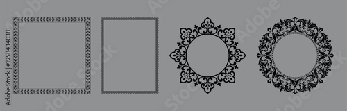Set of decorative frames Elegant vector element for design in Eastern style, place for text. Floral black and gray frames. Lace illustration for invitations and greeting cards