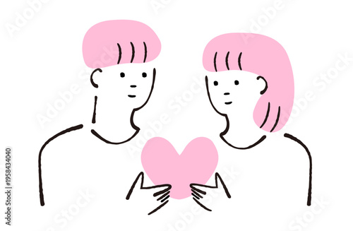 ハートを持っている男女