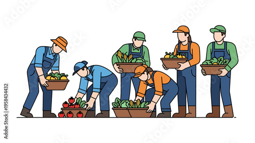 Harvesting Harmony: A dedicated group of farmers working together to harvest a bountiful selection of fresh, organic produce from the land. Capturing the essence of teamwork and natural farming.