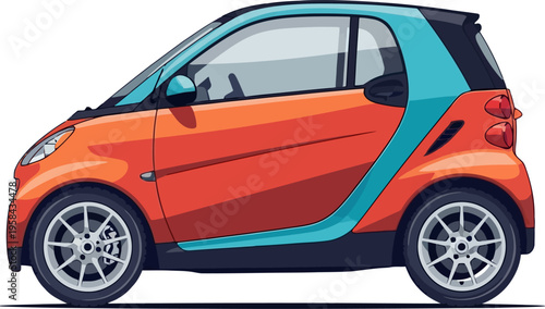 Orange and teal micro car illustration