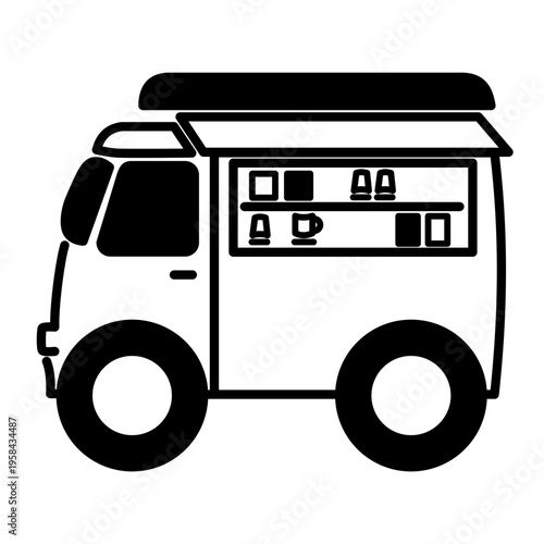 Coffee Truck Mobile Cafe Food Truck Street Beverage Vendor Business Icon Logo Line Vector Illustration