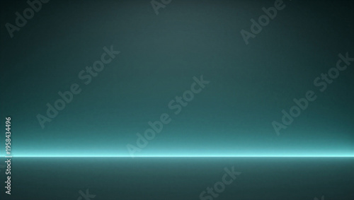 Foto Dark teal studio background with sharp cyan neon line glowing at the floor base