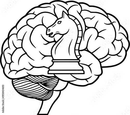 Minimalist strategic thinking brain line art, business intelligence vector, "Created with AI assistance and manually refined.