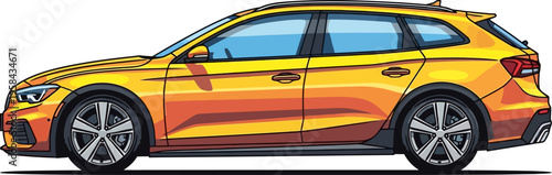 Orange and yellow family estate car side profile view