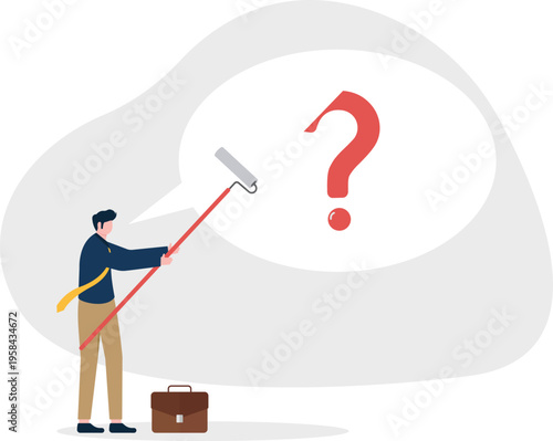 Businessman using a squeegee to clean a question mark representing clarity