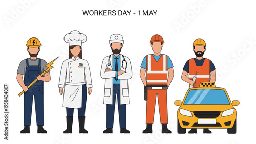 Diversity of Labor: A vibrant illustration celebrating Labor Day, showcasing various professions and their dedicated roles.