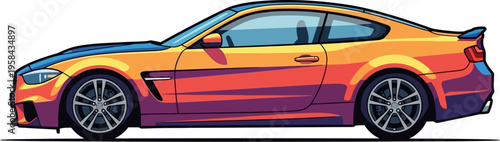 Orange sports car with sunset gradient finish