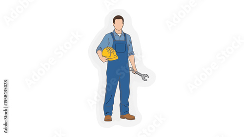 Confident Technician: A skilled technician stands ready, equipped with a wrench and hard hat. This image embodies expertise and readiness.