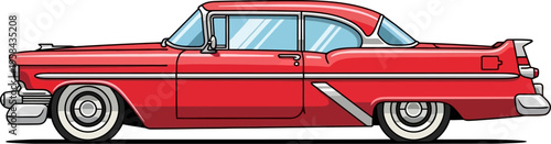 Red classic luxury car with tailfins