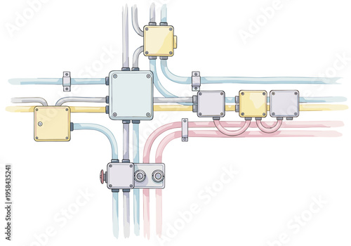 Complex electrical wiring system with junction boxes and conduits